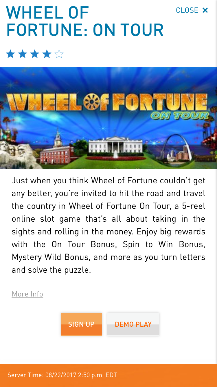 Mohegan IOS App Wheel of Fortune